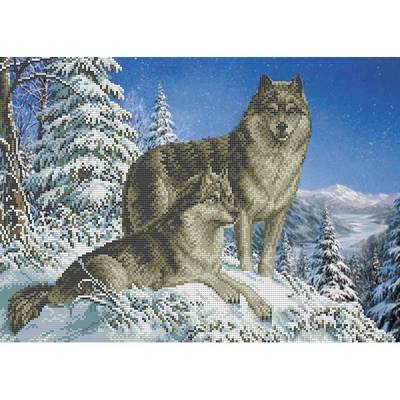 фото: картина, вышитая бисером, Волк и волчица