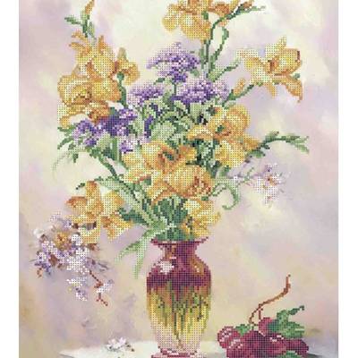 фото: картина, вышитая бисером, Желтые ирисы