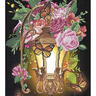 фото: картина, вышитая бисером, Фонарь в цветах