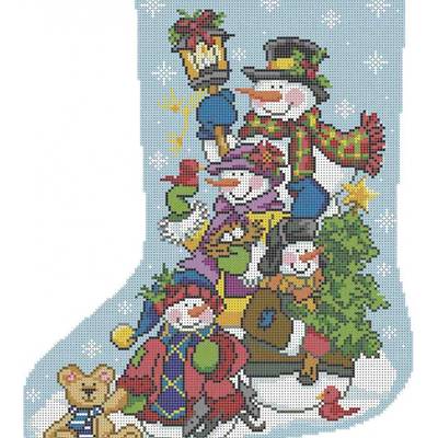 фото: схема для вышивки бисером Рождественский носок Друзья снеговики
