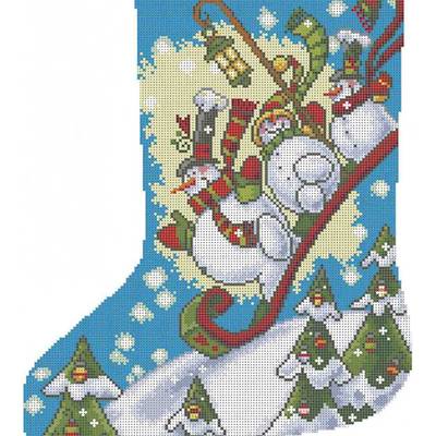 фото: схема для вышивки бисером Рождественский носок Снеговики на санках