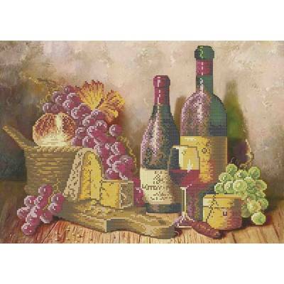 фото: картина, вышитая бисером, Красное вино и сыр