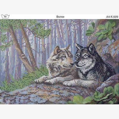 фото: картина, вышитая бисером, Волки