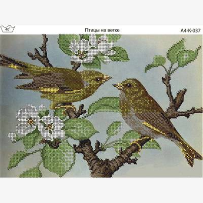 фото: картина, вышитая бисером, Птицы на ветке