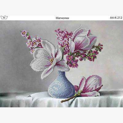 фото: картина, вышитая бисером, Магнолии