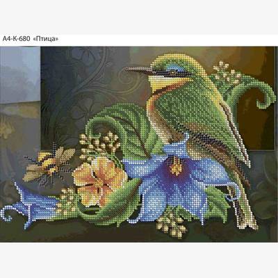 фото: картина, вышитая бисером, Птица