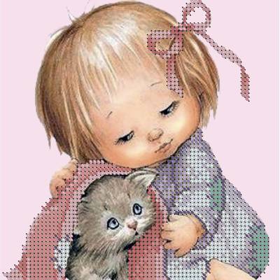 фото: картина для вышивки бисером, Девочка с котиком