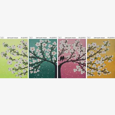фото: картина, вышитая бисером, Полиптих Цветущая сакура