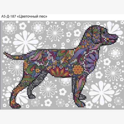 фото: картина, вышитая бисером, Цветочный пес