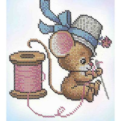 фото: картина, вышитая бисером, Мышка рукодельница