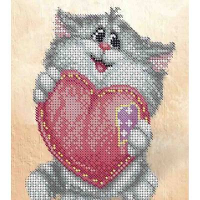 фото: картина, вышитая бисером, Котик с сердечком