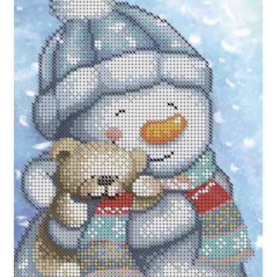 фото: картина, вышитая бисером, Снеговик
