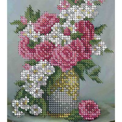 фото: картина, вышитая бисером, Розы и ромашки