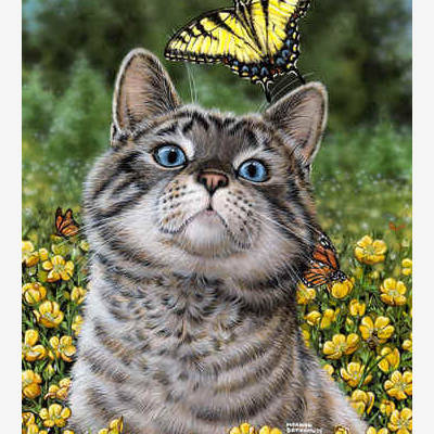 фото: картина в алмазной технике Кот с бабочкой
