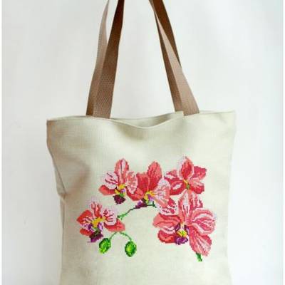 фото: сшитая сумка для вышивки бисером или нитками Ветка орхидей