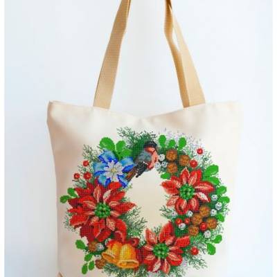 фото: сшитая сумка для вышивки бисером или нитками Рождественский венок