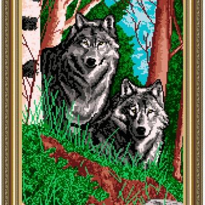 Схема для вышивки бисером Волки в лесу