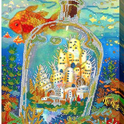 фото: картина для вышивки бисером Город в бутылке
