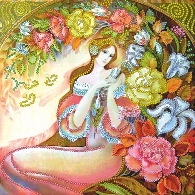 фото: картина для вышивки бисером Девушка в цветах