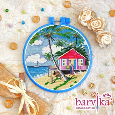 фото: картина для вышивки крестиком на декоративных пяльцах, Домик на пляже