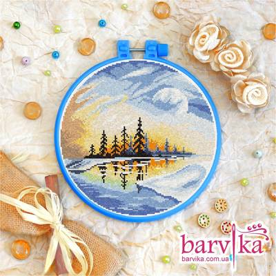 фото: картина для вышивки крестиком на декоративных пяльцах, Зимний рассвет