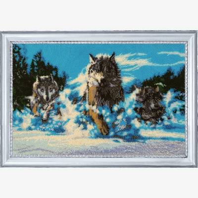 фото: картина для вышивки бисером Волчья стая