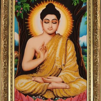 фото: картина, вышитая бисером, Будда