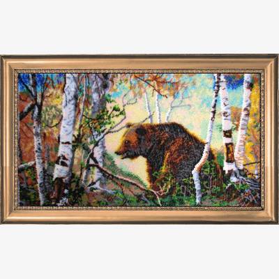 фото: картина, вышитая бисером, Медведь
