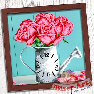 фото: схема для вышивки бисером, Часы Ваза с розами