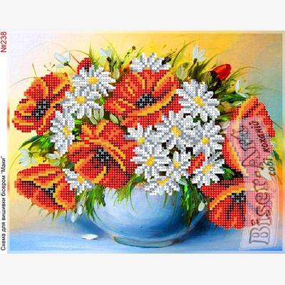фото: схема для вышивки бисером, Букет маков с ромашками