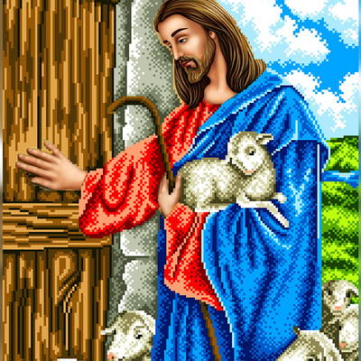 фото: схема для вышивки бисером или крестиком Иисус стучит в дверь