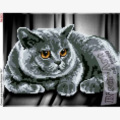 фото: схема для вышивки бисером, Серый кот