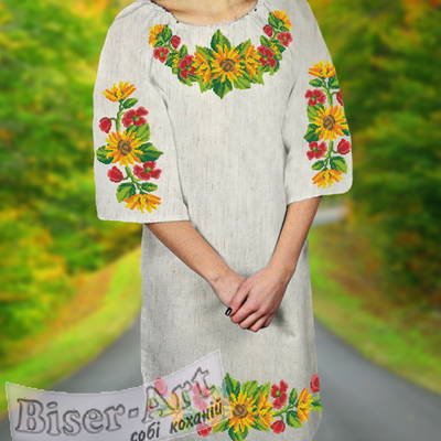 фото: льняное женское платье (заготовка) с вышивкой подсолнухи