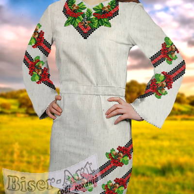 фото: льняное женское платье (заготовка) с вышивкой калина и желуди