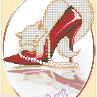 фото: схема для вышивки бисером или крестиком, Кот в туфельке