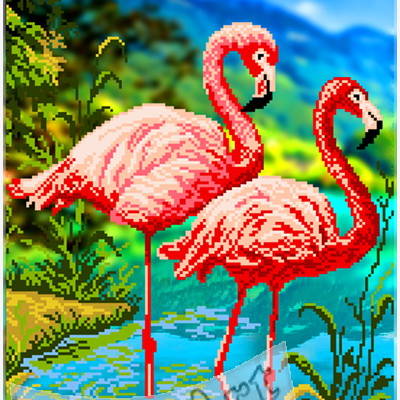 фото: схема для вышивки бисером или крестиком, Фламинго