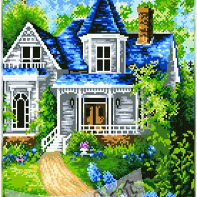 фото: схема для вышивки бисером или крестиком, Дом в лесу