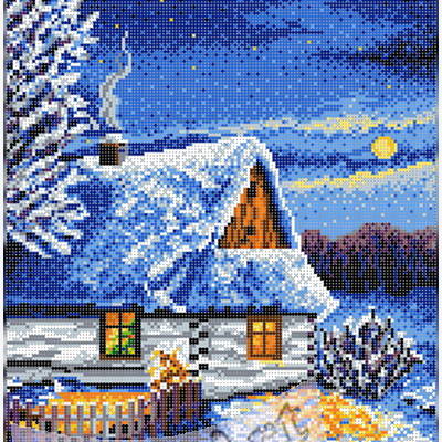 фото: схема для вышивки бисером или крестиком, Зимний домик