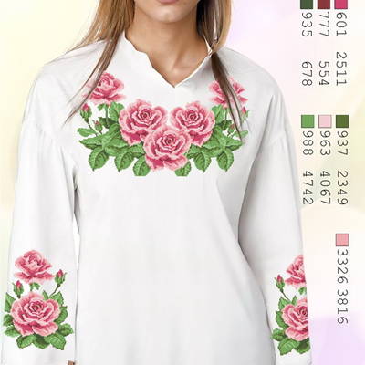 фото: белая блуза (заготовка) с вышивкой розовые розы
