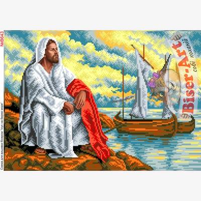 фото: схема для вышивки бисером или нитками, Иисус на берегу моря
