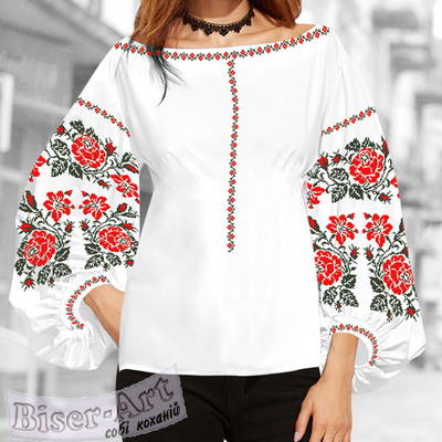 фото: белая блуза Бохо (заготовка) с вышивкой красные розы