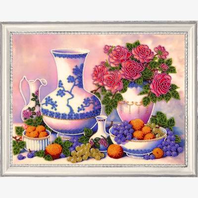 фото: картина для вышивки бисером Розы и виноград