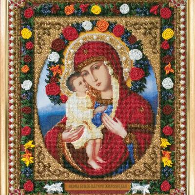 изображение: вышитая бисером икона Икона Божьей Матери Жировицкая