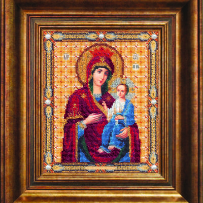 изображение: вышитая бисером Икона Божьей Матери Иверская