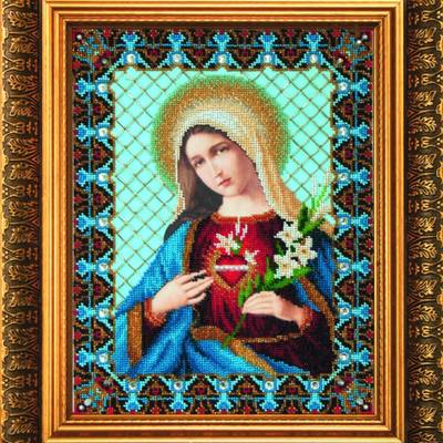 изображение: вышитая бисером икона Икона Непорочное Сердце Марии