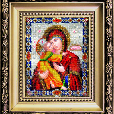 изображение: вышитая бисером, Владимирская икона Божией Матери