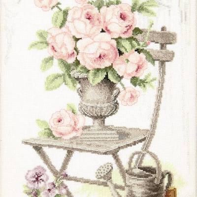 фото: картина для вышивки крестом, Летний натюрморт с розами