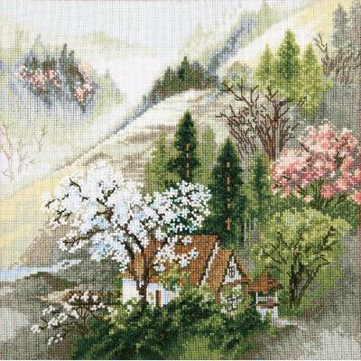 фото: картина для вышивки крестом, Уютный домик у горного ручья
