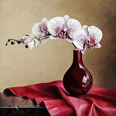 фото: картина для вышивки в алмазной технике, Ветка орхидеи в вазе