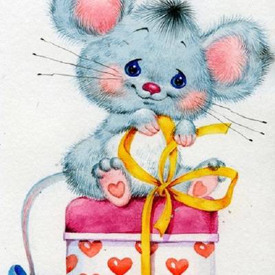 фото: картина в алмазной технике, Мышка с подарком